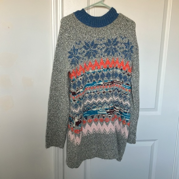 Free People Gray Fair Isle Snow Bunny Sweater Dress Small - Picture 2 of 9